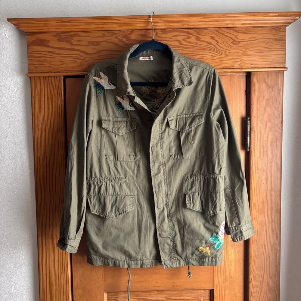 Johnny Was Embroidered Drawstring Military Style Jacket Size XS